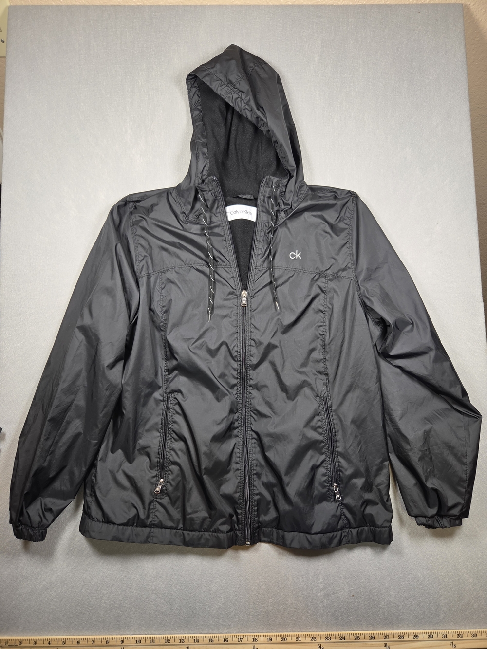 Calvin Klein Women's Fleece-Lined Hooded Windbreaker Jacket - Black, Size L